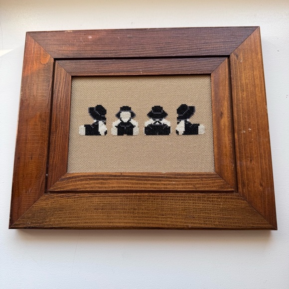 Other - Vintage Framed, Handmade Cross-Stitch Piece - Amish children.